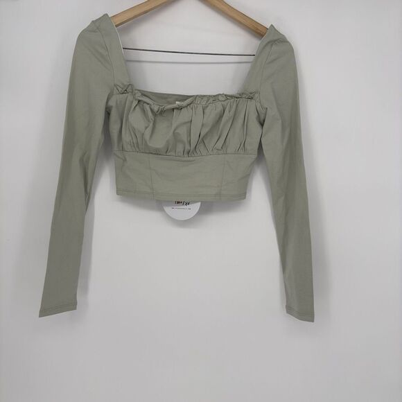 Princess Polly | Green Crop Blouse Long Sleeve‎ Top | Sz 4 Spring Casual - Picture 1 of 11